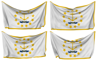 State of Rhode Island Pinned Flag from Corners, Isolated with Different Waving Variations, 3D Rendering png