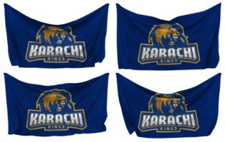 Karachi Kings, KK Pinned Flag from Corners, Isolated with Different Waving Variations, 3D Rendering png