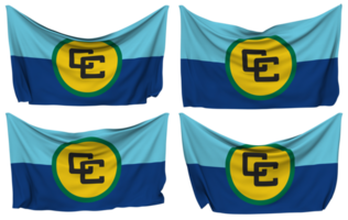 Caribbean Community, CARICOM Pinned Flag from Corners, Isolated with Different Waving Variations, 3D Rendering png