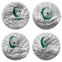 Organisation of Islamic Cooperation, OIC Flag in Round Shape Isolated with Four Different Waving Style, Bump Texture, 3D Rendering png