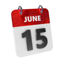 June 15 Date 3D Icon Isolated, Shiny and Glossy 3D Rendering, Month Date Day Name, Schedule, History png