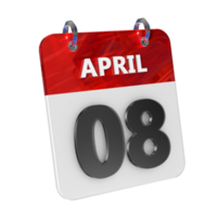 April 8 Date 3D Icon Isolated, Shiny and Glossy 3D Rendering, Month Date Day Name, Schedule, History png