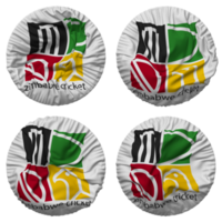 zimbabwe cricket, zc flagga i runda form isolerat med fyra annorlunda vinka stil, stöta textur, 3d tolkning png