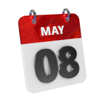 May 8 Date 3D Icon Isolated, Shiny and Glossy 3D Rendering, Month Date Day Name, Schedule, History png