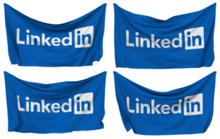 LinkedIn Pinned Flag from Corners, Isolated with Different Waving Variations, 3D Rendering png