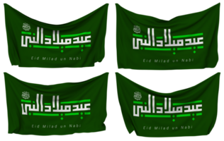 Mawlid an Nabi Ash Sharif, Eid Milad un Nabi PBUH Pinned Flag from Corners, Isolated with Different Waving Variations, 3D Rendering png