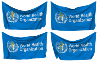 World Health Organization, WHO Pinned Flag from Corners, Isolated with Different Waving Variations, 3D Rendering png