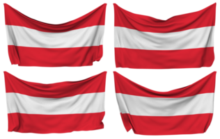 Austria Pined Flag from Corners, Isolated with Different Waving Variations, 3D Rendering png