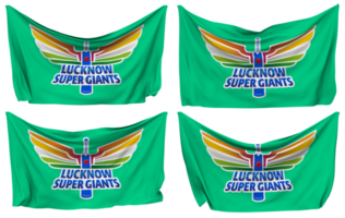 lucknow súper gigantes, lsg clavado bandera desde esquinas, aislado con diferente ondulación variaciones, 3d representación png