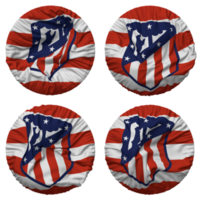 klubb atletico de madrid fotboll klubb flagga i runda form isolerat med fyra annorlunda vinka stil, stöta textur, 3d tolkning png