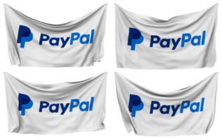 PayPal innehav inc fästs flagga från hörn, isolerat med annorlunda vinka variationer, 3d tolkning png