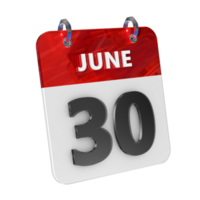 juin 30 Date 3d icône isolé, brillant et brillant 3d le rendu, mois Date journée nom, calendrier, histoire png