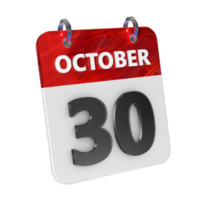 oktober 30 datum 3d icoon geïsoleerd, glimmend en glanzend 3d weergave, maand datum dag naam, schema, geschiedenis png