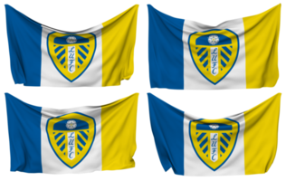 leeds unido fútbol americano club clavado bandera desde esquinas, aislado con diferente ondulación variaciones, 3d representación png