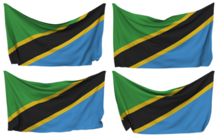 Tanzania Pinned Flag from Corners, Isolated with Different Waving Variations, 3D Rendering png