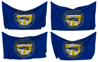 Zustand von Nebraska festgesteckt Flagge von Ecken, isoliert mit anders winken Variationen, 3d Rendern png