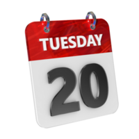 Tuesday 20 Date 3D Icon Isolated, Shiny and Glossy 3D Rendering, Month Date Day Name, Schedule, History png