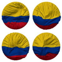 Colombia bandera en redondo forma aislado con cuatro diferente ondulación estilo, bache textura, 3d representación png