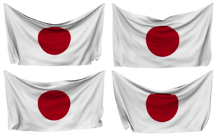 japan fästs flagga från hörn, isolerat med annorlunda vinka variationer, 3d tolkning png