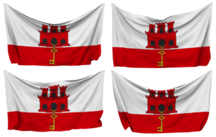 Gibraltar Pinned Flag from Corners, Isolated with Different Waving Variations, 3D Rendering png