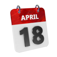 April 18 Date 3D Icon Isolated, Shiny and Glossy 3D Rendering, Month Date Day Name, Schedule, History png