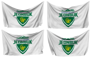 Jeonbuk Hyundai Motors Football Club Pinned Flag from Corners, Isolated with Different Waving Variations, 3D Rendering png