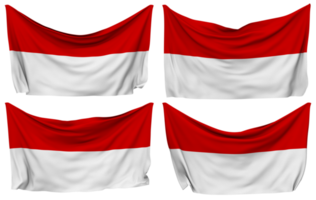 Indonesien festgesteckt Flagge von Ecken, isoliert mit anders winken Variationen, 3d Rendern png