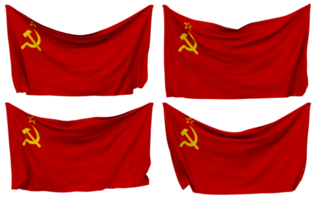Soviet Union Pinned Flag from Corners, Isolated with Different Waving Variations, 3D Rendering png
