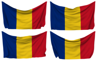 Rumänien festgesteckt Flagge von Ecken, isoliert mit anders winken Variationen, 3d Rendern png