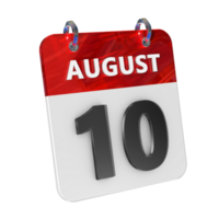 August 10 Date 3D Icon Isolated, Shiny and Glossy 3D Rendering, Month Date Day Name, Schedule, History png