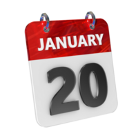 January 20 Date 3D Icon Isolated, Shiny and Glossy 3D Rendering, Month Date Day Name, Schedule, History png