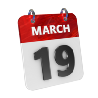 March 19 Date 3D Icon Isolated, Shiny and Glossy 3D Rendering, Month Date Day Name, Schedule, History png