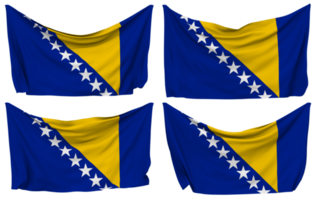 Bosnië en herzegovina vastgemaakt vlag van hoeken, geïsoleerd met verschillend golvend variaties, 3d renderen png