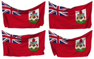 Bermuda Pinned Flag from Corners, Isolated with Different Waving Variations, 3D Rendering png