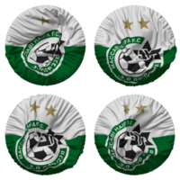 Makkabi haifa Fußball Verein Flagge im runden gestalten isoliert mit vier anders winken Stil, stoßen Textur, 3d Rendern png