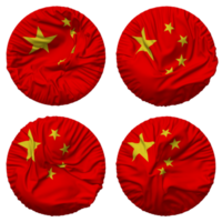 China bandeira dentro volta forma isolado com quatro diferente acenando estilo, colisão textura, 3d Renderização png