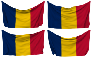 Tschad festgesteckt Flagge von Ecken, isoliert mit anders winken Variationen, 3d Rendern png