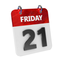 Friday 21 Date 3D Icon Isolated, Shiny and Glossy 3D Rendering, Month Date Day Name, Schedule, History png