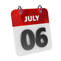 July 6 Date 3D Icon Isolated, Shiny and Glossy 3D Rendering, Month Date Day Name, Schedule, History png