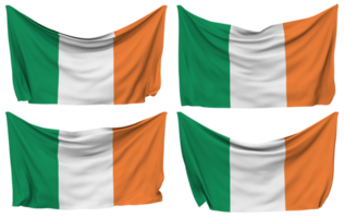 irland fästs flagga från hörn, isolerat med annorlunda vinka variationer, 3d tolkning png