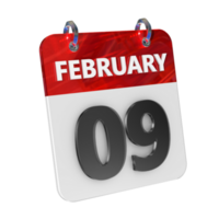 February 9 Date 3D Icon Isolated, Shiny and Glossy 3D Rendering, Month Date Day Name, Schedule, History png