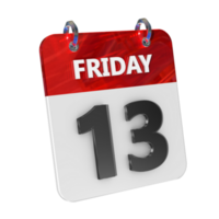 Friday 13 Date 3D Icon Isolated, Shiny and Glossy 3D Rendering, Month Date Day Name, Schedule, History png