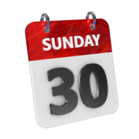 zondag 30 datum 3d icoon geïsoleerd, glimmend en glanzend 3d weergave, maand datum dag naam, schema, geschiedenis png