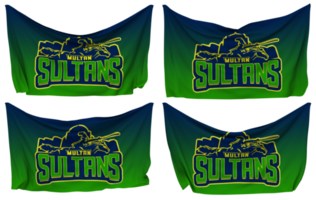 Multan Sultans, MS Pinned Flag from Corners, Isolated with Different Waving Variations, 3D Rendering png
