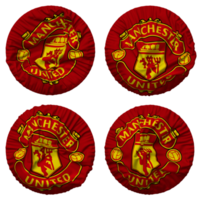 Manchester unido fútbol americano club bandera en redondo forma aislado con cuatro diferente ondulación estilo, bache textura, 3d representación png