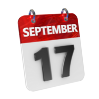 septembre 17 Date 3d icône isolé, brillant et brillant 3d le rendu, mois Date journée nom, calendrier, histoire png