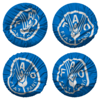 nourriture et agriculture organisation, fao drapeau dans rond forme isolé avec quatre différent agitant style, bosse texture, 3d le rendu png