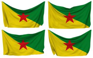 French Guiana Pinned Flag from Corners, Isolated with Different Waving Variations, 3D Rendering png