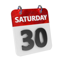 Saturday 30 Date 3D Icon Isolated, Shiny and Glossy 3D Rendering, Month Date Day Name, Schedule, History png