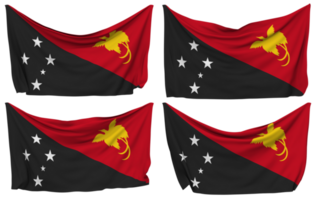 Papua New Guinea Pinned Flag from Corners, Isolated with Different Waving Variations, 3D Rendering png